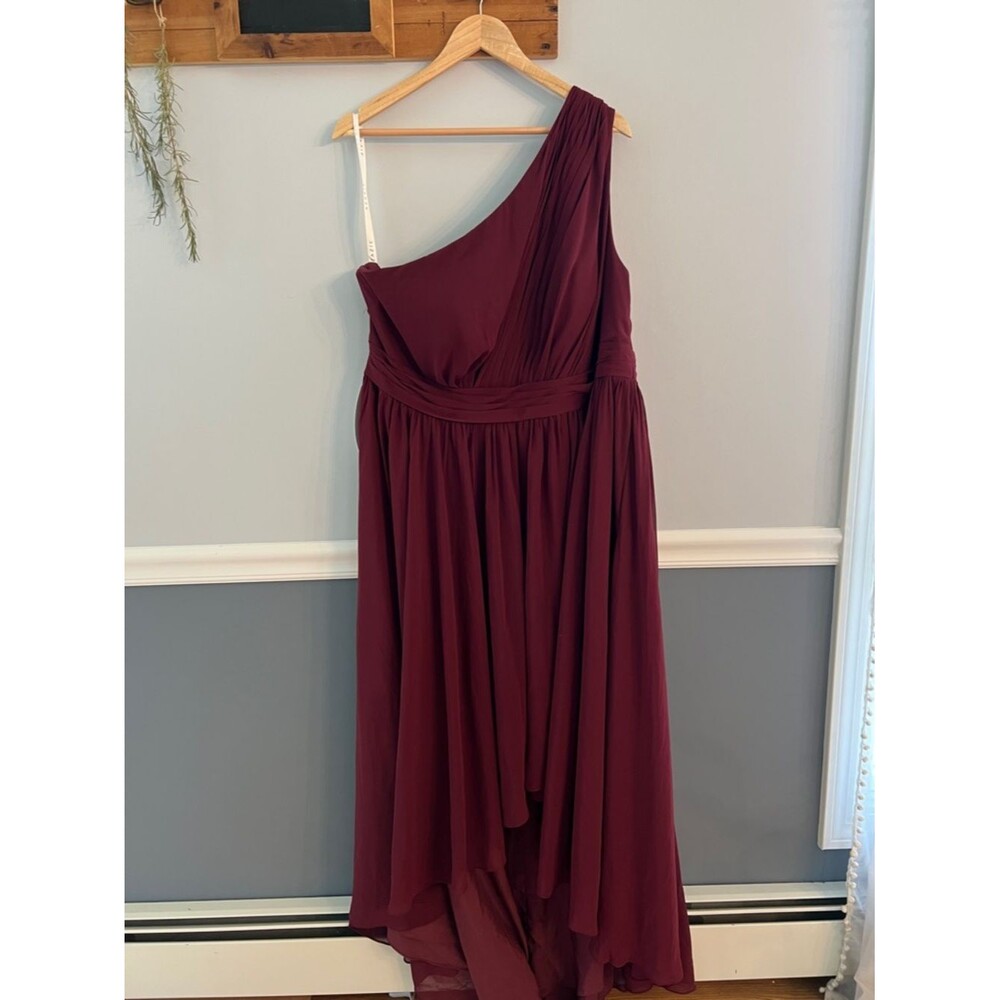 Azazie Mathilda Cabernet One Shoulder High Low Dress A22 Bridesmaid Formal - Picture 2 of 12